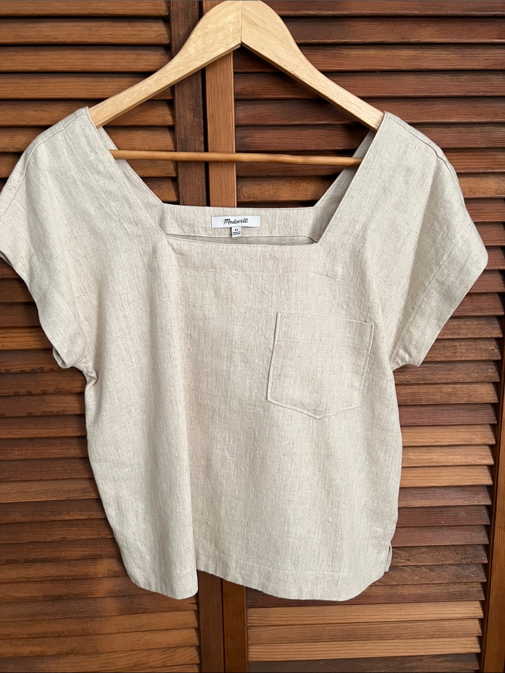 Madewell Natural Linen Square-Neck Boxy Top with Pocket